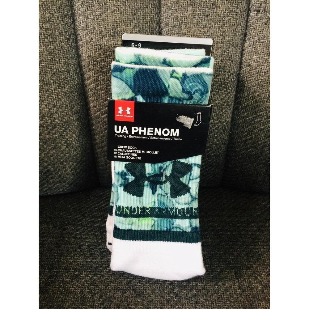 Under Armour Phenom Womens Crew Socks 3 Pk Teal White Grey Training 1329335-101